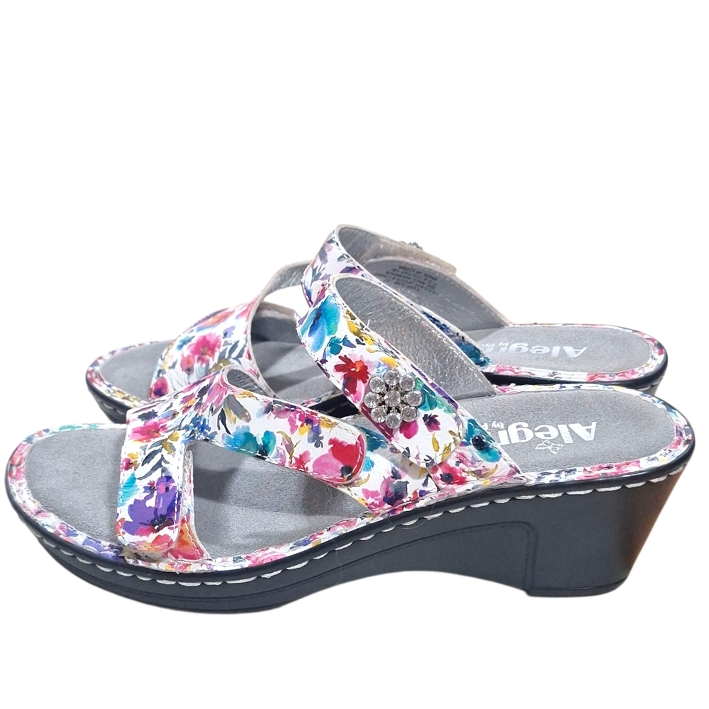 Alegria Leather Triple Strap Wedge Sandals Loti Perennail Sz 37=7-7.5 - Picture 2 of 9